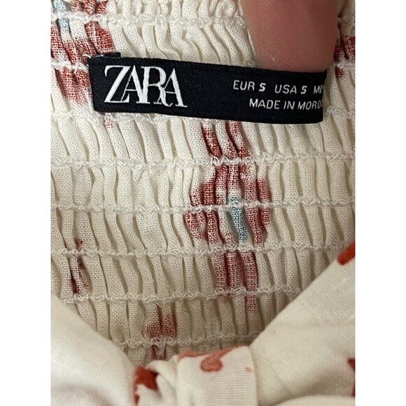 Zara Floral Linen Blend Top Womens Size Small Floral Cropped Boho Peasant‎ - Picture 9 of 10